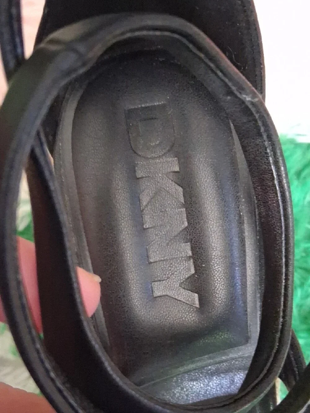 DKNY Black Strappy Wedge Sandals with Espadrille Sole